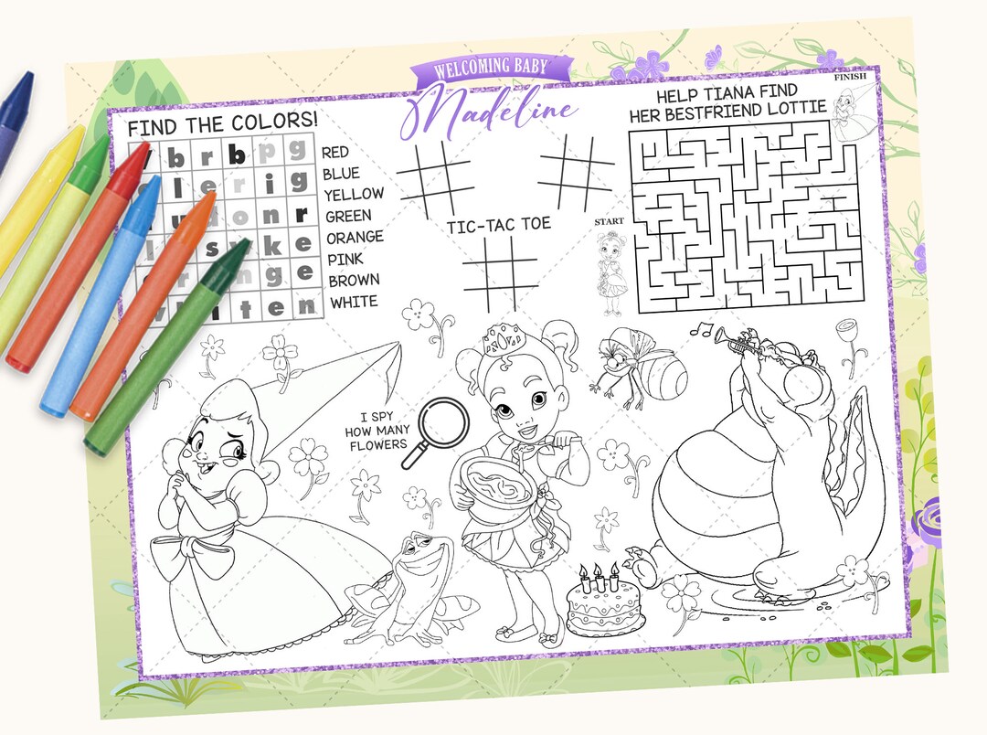 Baby Tiana Activity Placemat, Princess Tiana Placemat, Princess Tiana ...