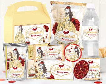 Beauty and the beast Birthday Party Package, Beauty and the beast Birthday Printables, Beauty and the beast Party Kit, DIGITALFILE ONLY 0014