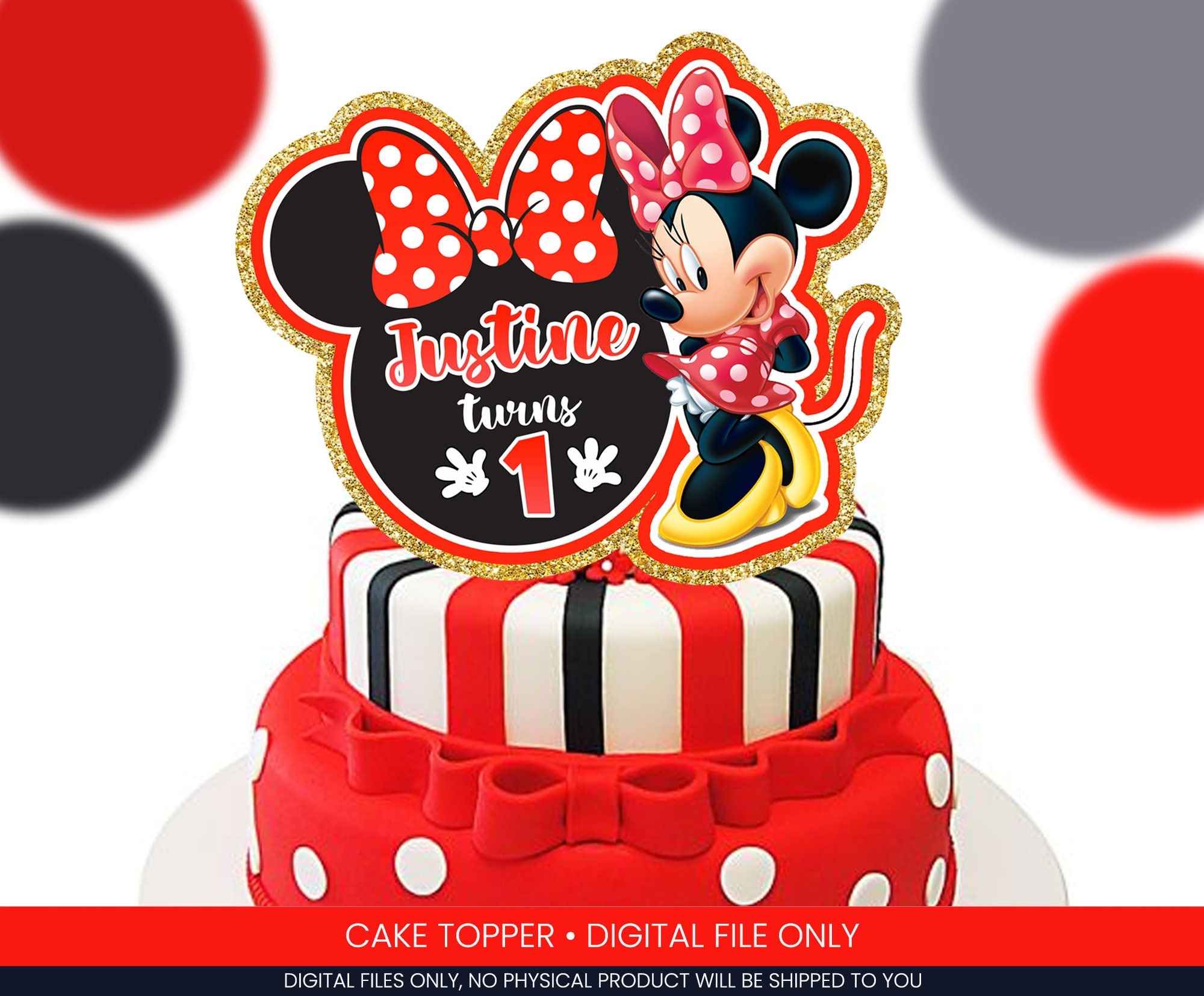 Minnie Mouse Red Cake Topper Minnie Mouse Red Birthday Cake Etsy
