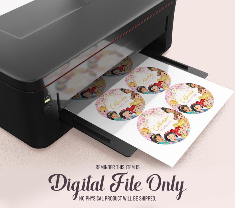 Princess Round Label Baby Princess Party Favors Lollipop or Circle Label, Digital File Only ...