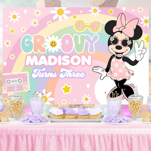 Mouse Groovy Backdrop, Mouse Groovy Pink Banner, Mouse Groovy Printable Backdrop, DIGITAL FILE ONLY 0042