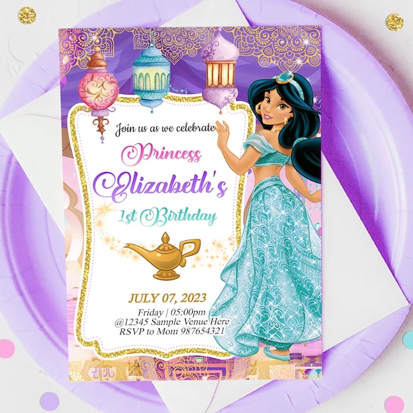 Princess Jasmine Invitation, Princess Jasmine Digital Invitation, Princess Jasmine Printable Invitation, DIGITAL FILE ONLY 0021