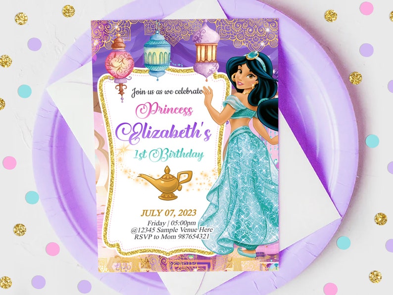 Invitation princesse jasmin, Invitation numérique princesse jasmin, Invitation imprimable princesse jasmin, fichier numérique uniquement 0021 image 1