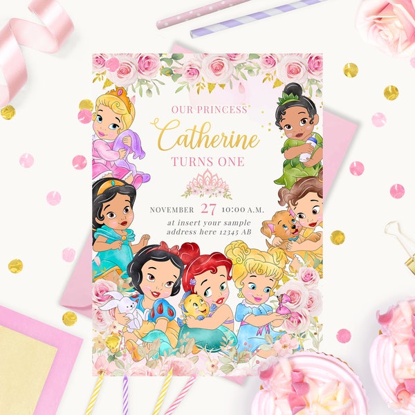 Baby Princess First Birthday Invitation, Royal Rose Girl Celebration Invite, Princess E Invite, Instant Download DIGITAL FILE ONLY 0010