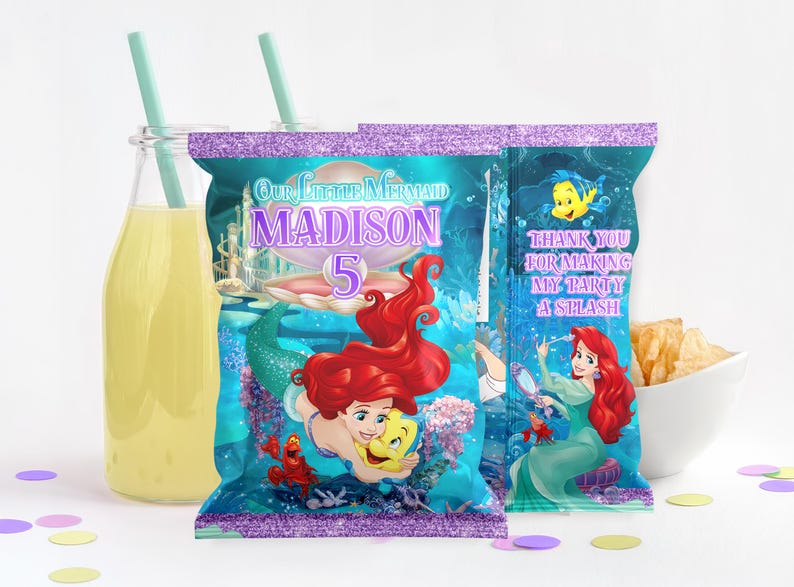 Mermaid Ariel Chip Bag Label, Mermaid Ariel Chip Bag, Mermaid Ariel Chip Template, Mermaid Ariel Chip Bag Template 0027 image 1