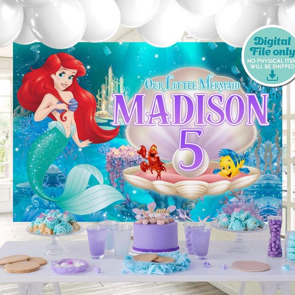 Little Mermaid Ariel Backdrop, Little Mermaid Ariel Banner, Little Mermaid Ariel Printable Backdrop, DIGITAL FILE ONLY 0027