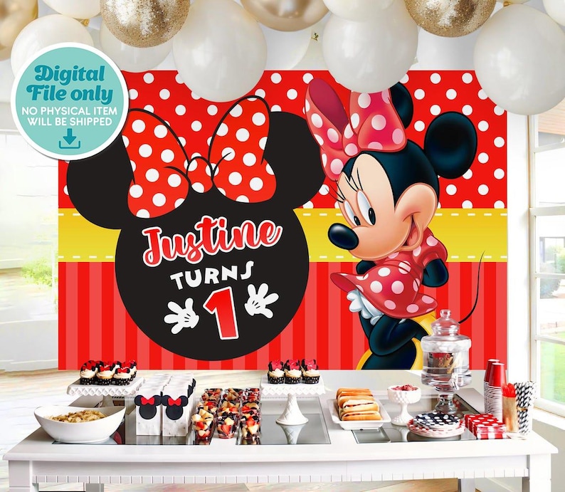 Minnie Mouse Red Backdrop, Minnie Mouse Red Banner, Minnie Mouse Red Printable Backdrop, DIGITAL FILE ONLY 0039 image 1