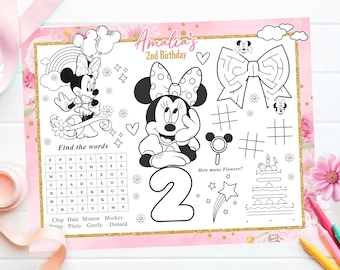 Minnie Pink and Gold Activity Placemat, Minnie Coloring Page, Digital File, 0022