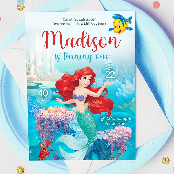 Little Mermaid Ariel Invitation, Little Mermaid Ariel Digital Invitation, Little Mermaid Ariel Printable Invitation, DIGITAL FILE ONLY 0027