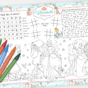 Cinderella Activity Placemat, Cinderella Placemat, Cinderella Coloring Sheet, DIGITAL FILE ONLY 0020