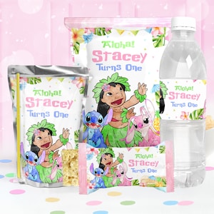 Stich Party Favors Template,  Stich Chip Bag label, Stich Pink Bottle Wrapper, 0007