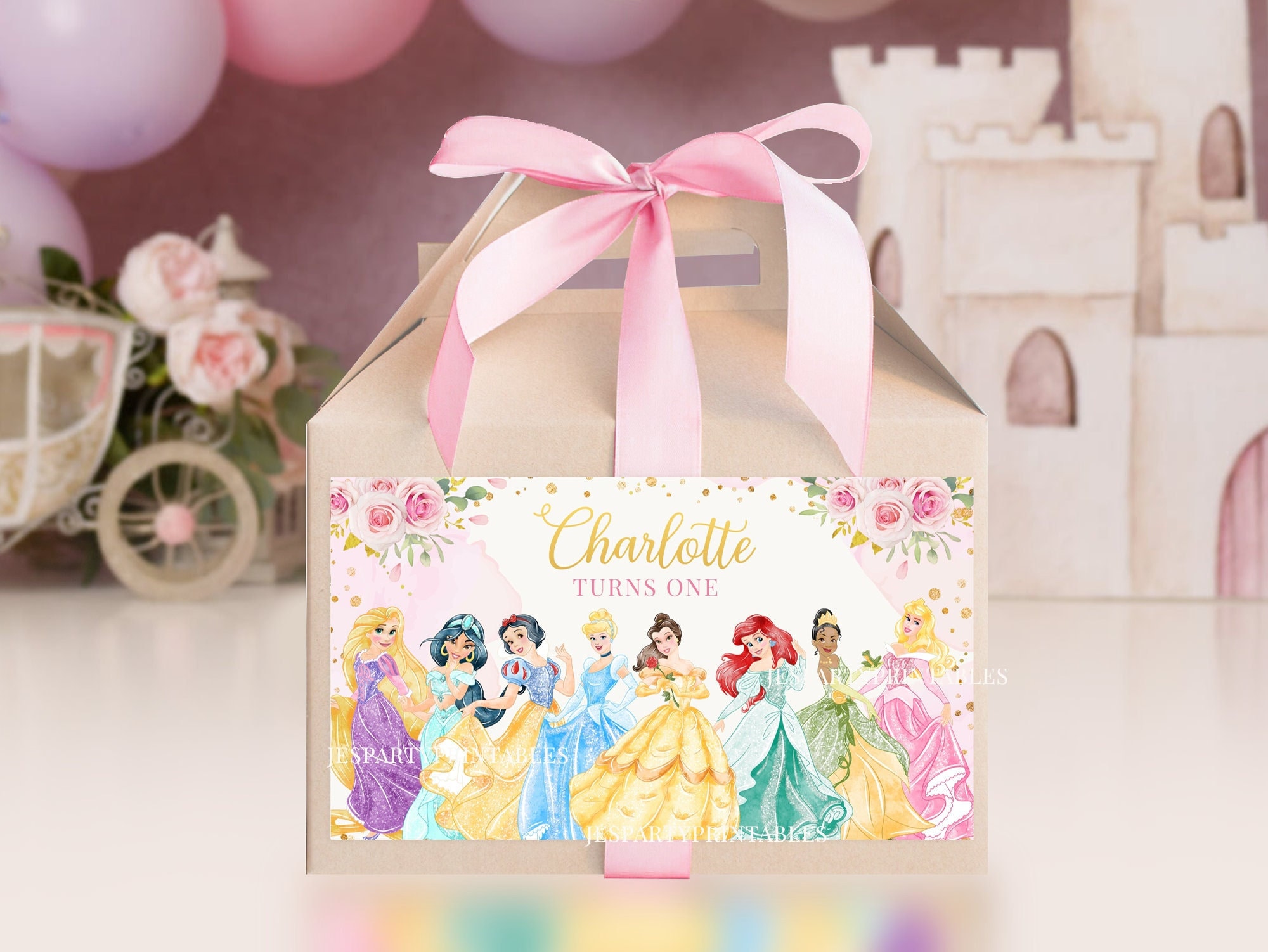Princess Gable Box Label, Princess Treat Box Label, Princess Treat Box Party Favors 0024