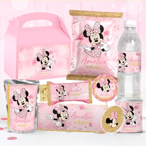 Paquete de fiesta de cumpleaños rosa de Minnie Mouse, imprimibles de cumpleaños rosa de Minnie Mouse, kit de fiesta rosa de Minnie Mouse, solo archivo digital 0022