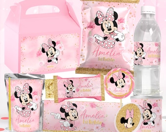 Forfait fête d'anniversaire rose Minnie Mouse, imprimables anniversaire rose Minnie Mouse, Kit fête rose Minnie Mouse, fichier numérique uniquement 0022