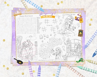 Tangled Rapunzel Party Favors Activity Placemat, Coloring Sheet, Printable file only, 0034