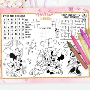 Minnie Mouse Pink Activity Placemat, Minnie Mouse Pink Placemat, Minnie Mouse Pink Coloring Sheet, DIGITAL FILE ONLY 0022 image 1