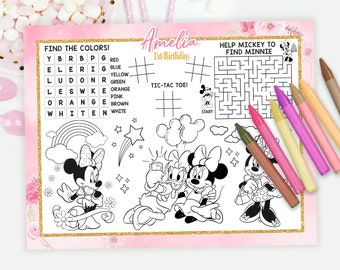 Minnie Mouse roze activiteit placemat, Minnie Mouse roze placemat, Minnie Mouse roze kleurplaat, ALLEEN DIGITAAL BESTAND 0022