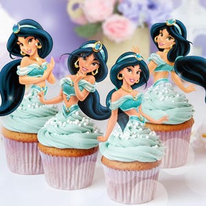 Adorno para cupcakes de la princesa Jasmine, adorno para cupcakes imprimible de la princesa Jasmine, etiqueta para obsequios de la princesa Jasmine, DESCARGA INSTANTÁNEA 0021