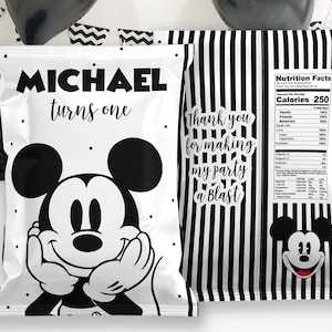 Mickey Mouse Chip Bag Label, Mickey Chip Bag Label Black and White, Monochromatic Mickey Mouse Chip Bag Label Printable 0036