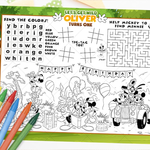 Mouse Safari Activity Placemat, Mouse Safari Placemat, Mouse Safari Coloring Sheet, DIGITAL FILE ONLY 0030