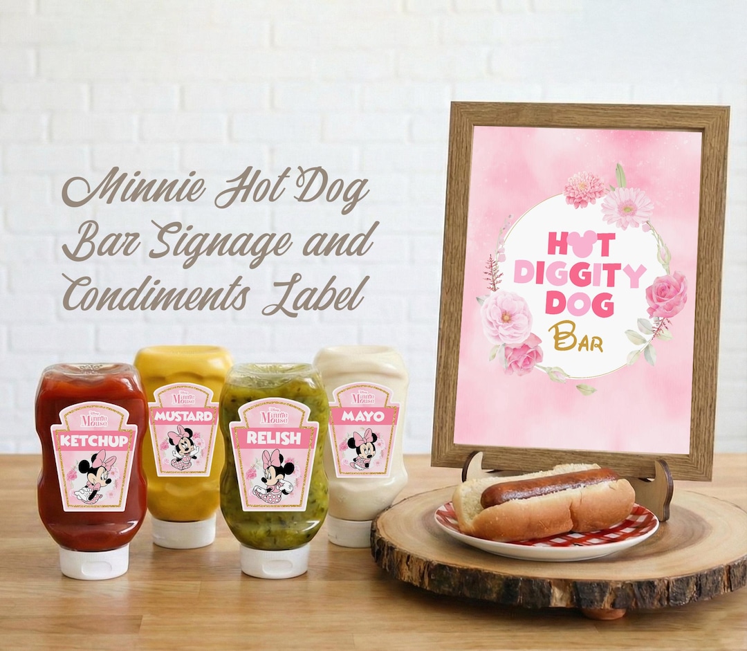 Minnie Pink and Gold Condiments Label, Minnie Party Favors (digital ...