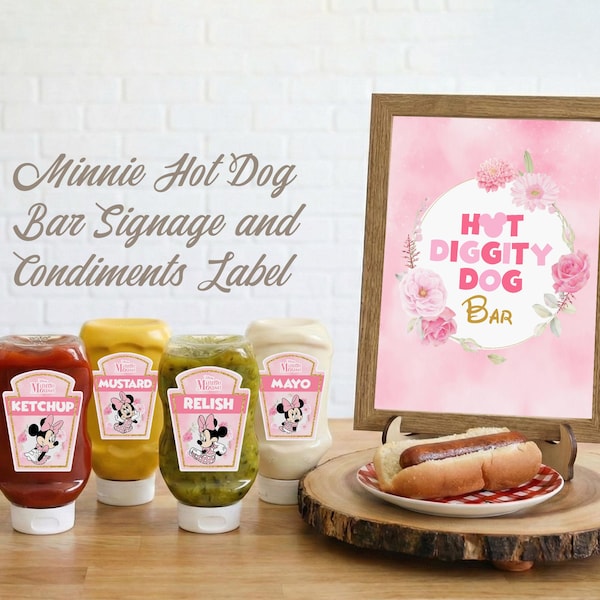 Minnie Pink and Gold Condiments Label, Minnie Party Favors (Digital File), 0022