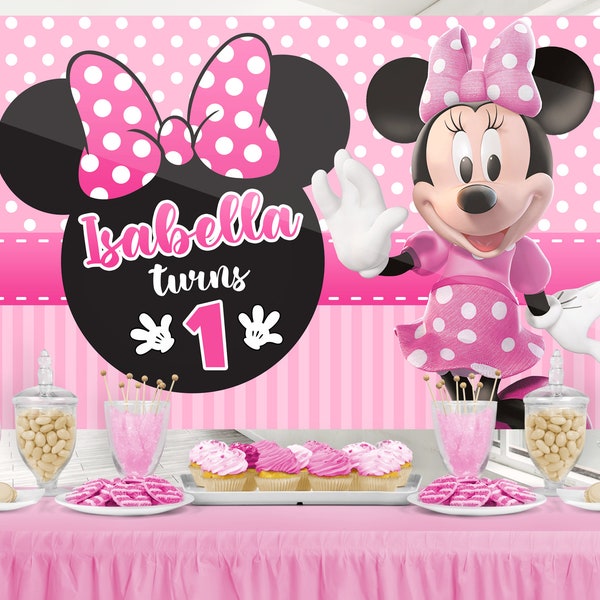 Minnie Mouse Pink Backdrop, Minnie Mouse Pink Banner, Minnie Mouse Pink Printable Backdrop, DIGITAL FILE ONLY 0038