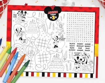 Mantel individual de actividad de Mickey Mouse, mantel individual de Mickey Mouse, hoja para colorear de Mickey Mouse, SÓLO ARCHIVO DIGITAL 0002