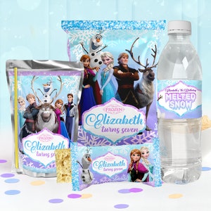 Modello per bomboniere Frozen, modello per dolcetti Frozen, etichetta per sacchetto di patatine Frozen, involucro per bottiglia Frozen, Frozen Capri Sun, 0013