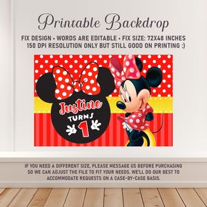 Minnie Mouse Red Backdrop, Minnie Mouse Red Banner, Minnie Mouse Red Printable Backdrop, DIGITAL FILE ONLY 0039 image 2