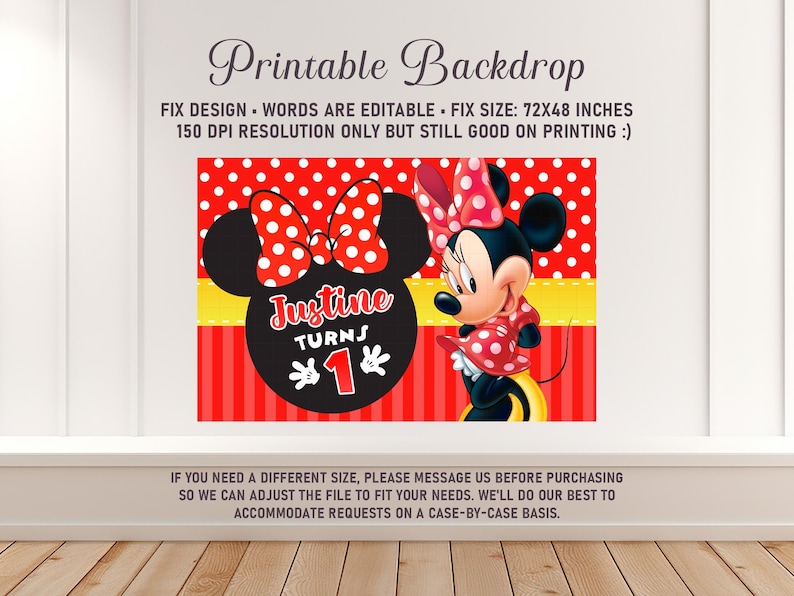 Minnie Mouse Red Backdrop, Minnie Mouse Red Banner, Minnie Mouse Red Printable Backdrop, DIGITAL FILE ONLY 0039 image 2