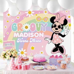 Mouse Groovy Backdrop, Mouse Groovy Pink Banner, Mouse Groovy Printable Backdrop, DIGITAL FILE ONLY 0042