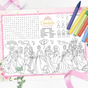 Princess Activity Placemat, Princess Placemat, Princess Coloring Sheet, DIGITAL FILE ONLY 0024