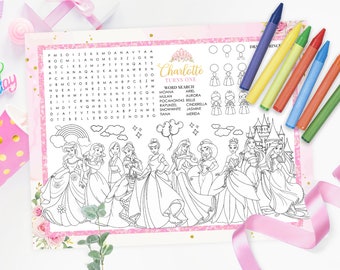 Princess Activity Placemat, Princess Placemat, Princess Coloring Sheet, DIGITAL FILE ONLY 0024
