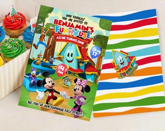 Mickey Funhouse Invitation with Backside, Mickey Party Favors, Digital File, 0029