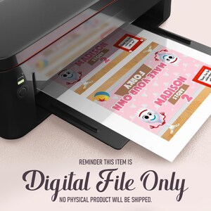 May include: Printable digital file for a Toy Story themed party. The design features a pink background with the text "Madison Story 2" and "Forky Make Your Own". There are images of Forky and a character from Toy Story 2.