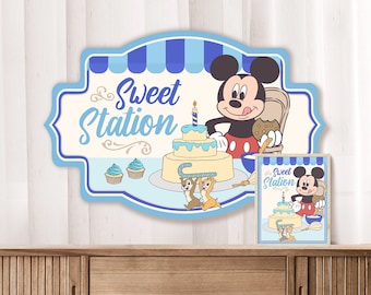 Happiest Birthday Mickey Sweet Station Sign, Theme Park Party (Digital Download) 0037