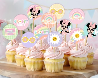 Mouse Groovy Cupcake Topper, Mouse Groovy Cupcake Topper, Mouse Groovy giveaways label, INSTANT DOWNLOAD 0042