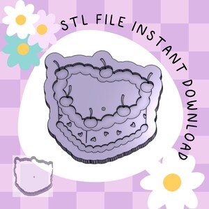 May include: A 3D printable STL file for a cake with cherries and hearts. The file is available for instant download.