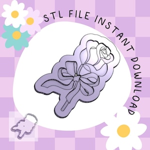 rose cookie cutter embosser stl digital file, valentines cookie cutter, valentines, rose with bow, embosser