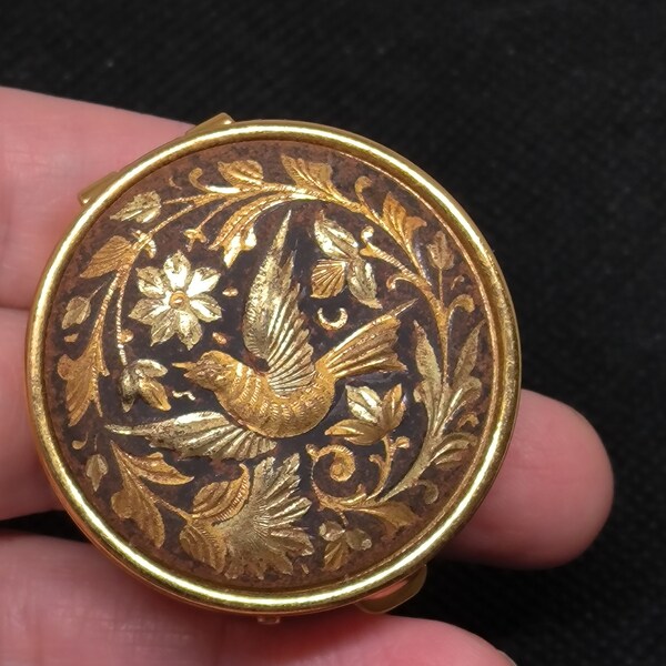 Vintage Doré Fleur Micro Mosaïque et Verre Broche 12.4g 3.2cm Rose