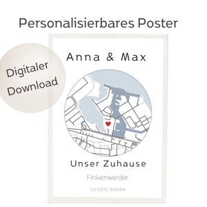 Personalisierte Landkarte, Poster, Koordinaten, Geschenk, besonderer Ort, Hochzeit, Liebe, erstes Date - digitale Datei