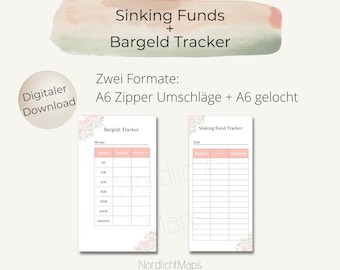 Cash Tracker + Sinking Fund Tracker for A6 Budget Binder / Envelope Method / Cash Stuffing