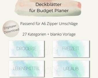 27 folhas de capa/painéis/inserções para envelopes A6 com zíper para método de envelope em Fichário de Orçamento de Caixa/Fundos de Afundação