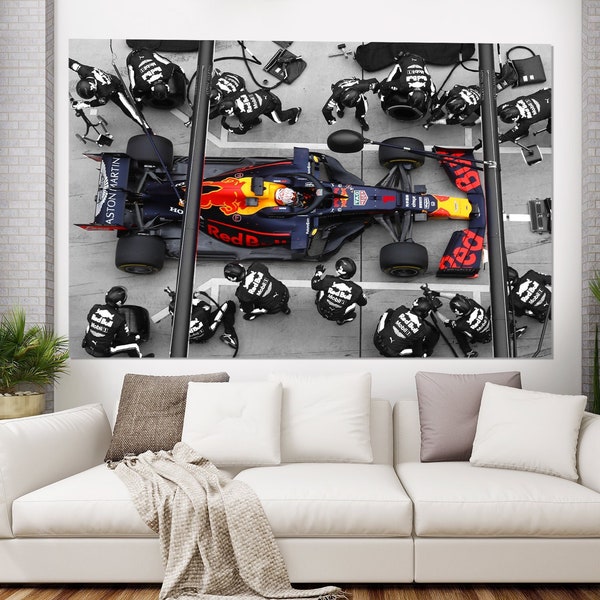 Max Verstappen Canvas Print, Verstappen Pit Stop Print on Canvas, Extra Large Formula 1 Wall Art, Max Verstappen Fan Gift, F1 Canvas Art