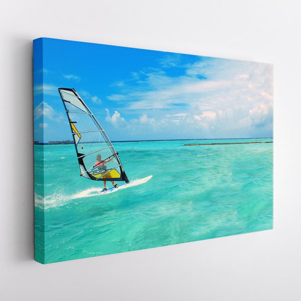 Windsurf canvas art, windsurf arte murale, sport acquatici decorazioni murali, windsurfer gift, windsurf stampa su tela