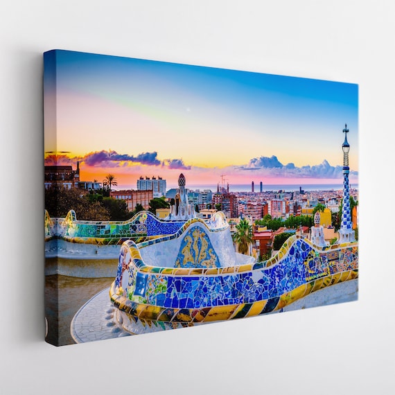 Barcelona Wall Art, Park Guell Canvas Print, Large Barcelona Canvas Art