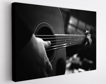 Guitar Canvas Print, Guitar Wall Art, Black And White Acoustic Guitar Print