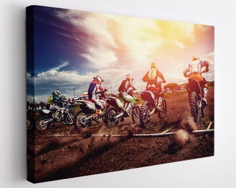 Stampa su tela da motocross, Arte della tela della bici da cross, Arte della parete del motocross, Decorazione da parete del motocross, Stampa da cross