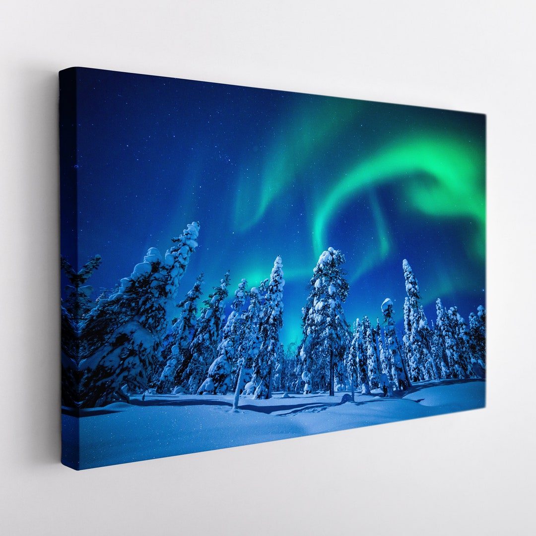 Northern Lights Canvas Print, Aurora Borealis, Forest Wall Art, Nature